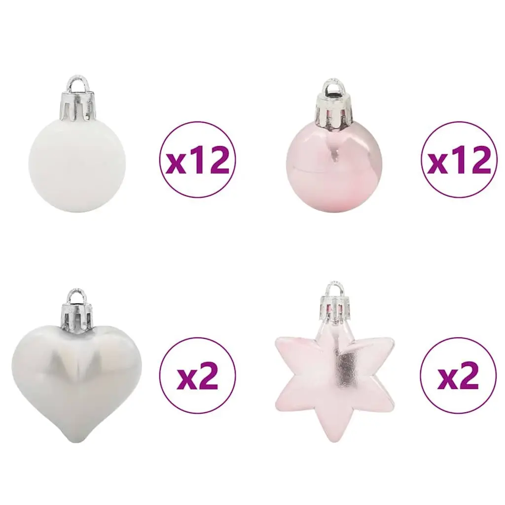 Christmas Bauble Ornaments Plastic 6 cm White Pink Modern 40 Piece Set