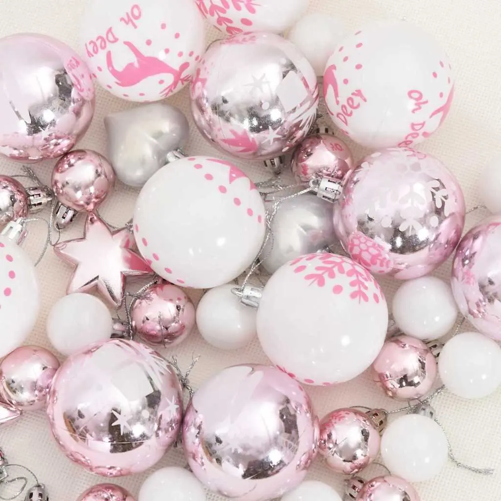 Christmas Bauble Ornaments Plastic 6 cm White Pink Modern 40 Piece Set