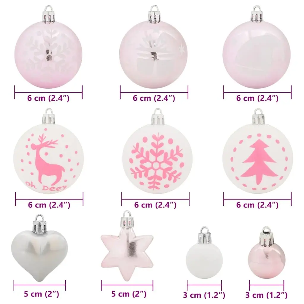 Christmas Bauble Ornaments Plastic 6 cm White Pink Modern 40 Piece Set