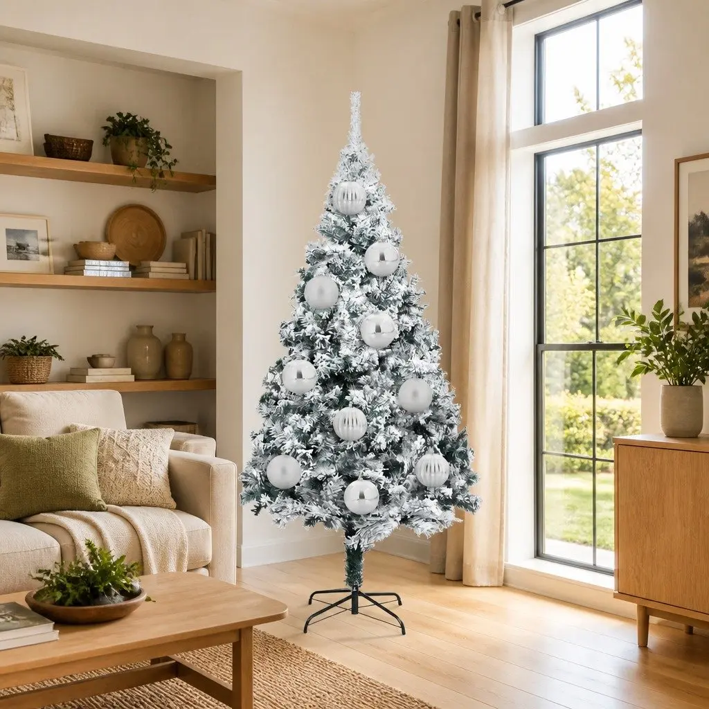 Christmas Bauble Set Plastic 25cm Silver Modern