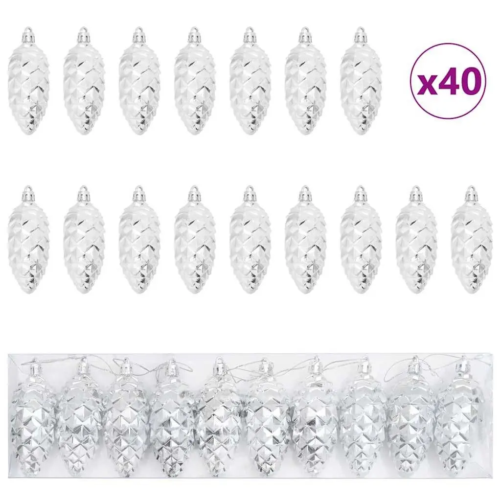 Christmas Pine Cone Ball Ornaments 40 pcs Silver Plastic Holiday Decorations