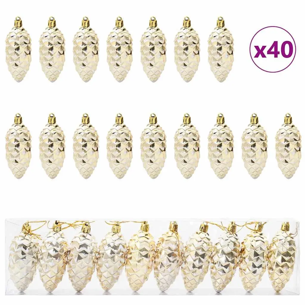 Christmas Pine Cone Ball Ornaments Plastic Gold 40 Piece
