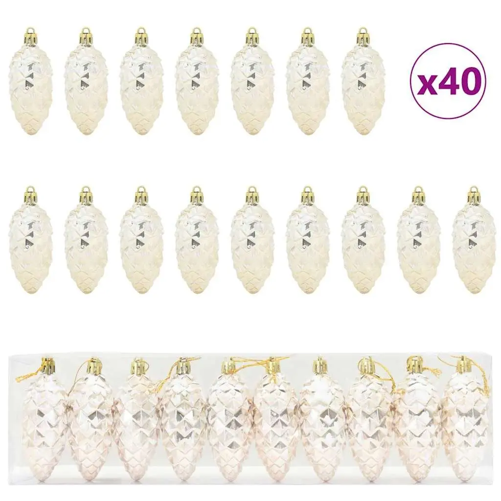 Christmas Pine Cone Ball Ornaments Plastic 40 Pieces Gold