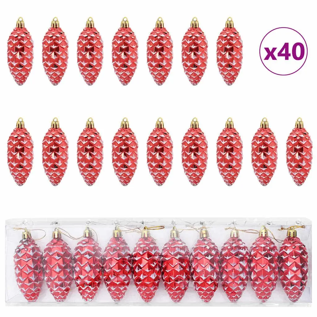 Christmas Pine Cone Ball Ornaments Plastic 40 Pieces Red