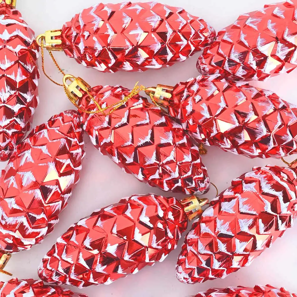 Christmas Pine Cone Ball Ornaments Plastic 40 Pieces Red