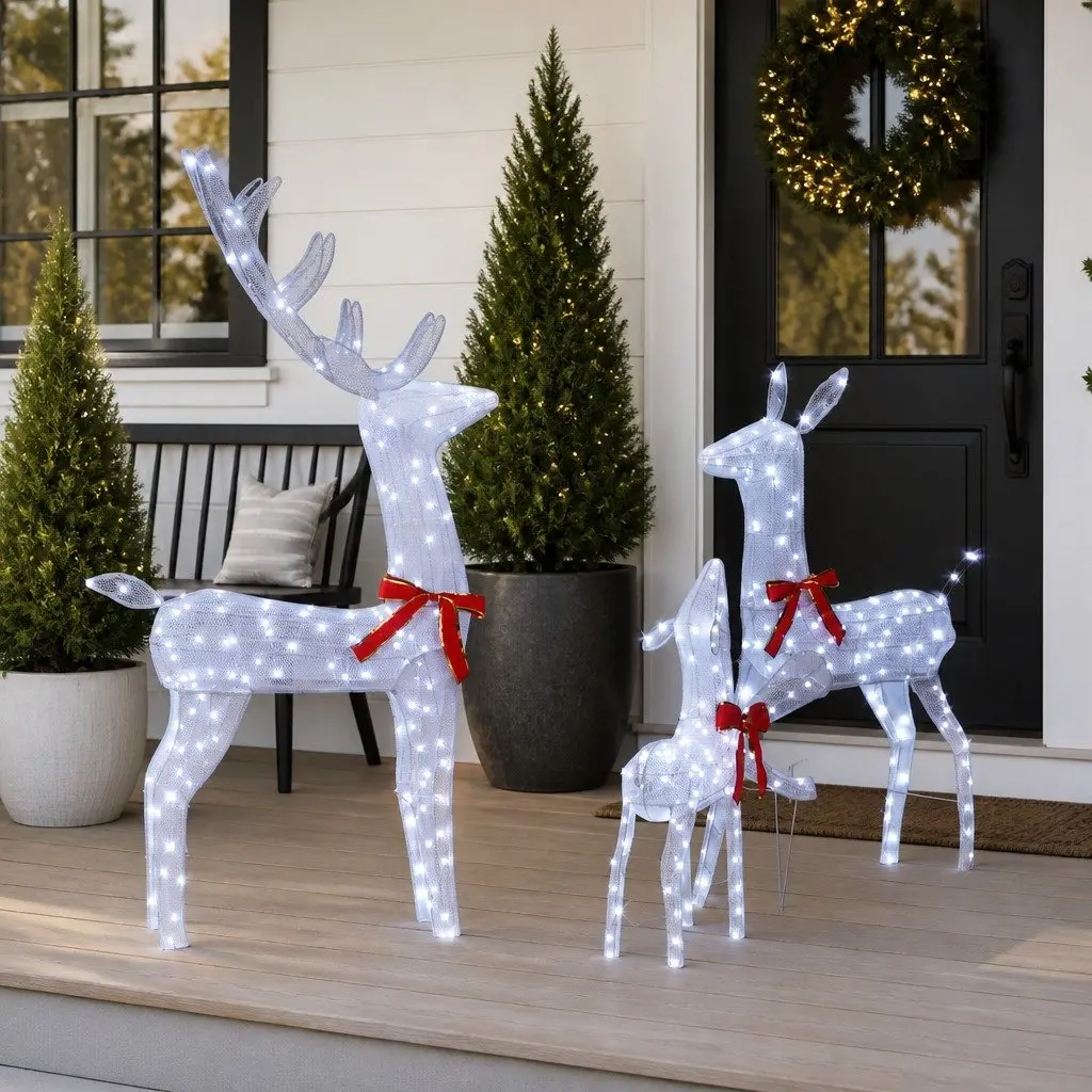 Reindeer Family 3 Piece LED Holiday Decoration Cold White Fabric Indoor Outdoor