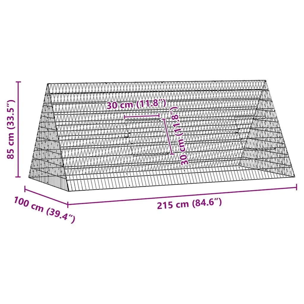 Rabbit Cage Galvanised Steel 215 x 100 x 85 cm Silver Weatherproof