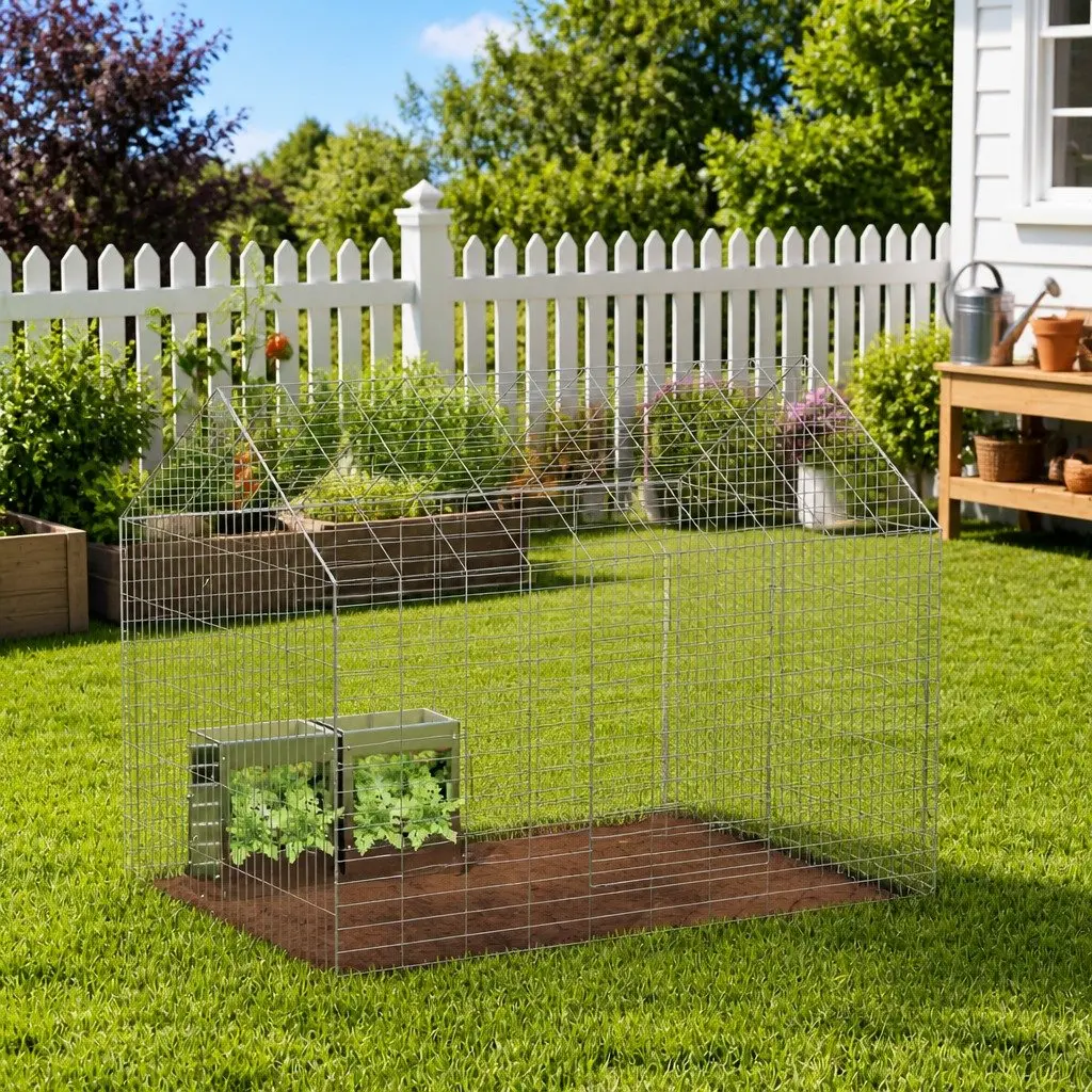 Outdoor Rabbit Cage Galvanised Steel 100cm x 78cm x 78cm Silver Enclosure