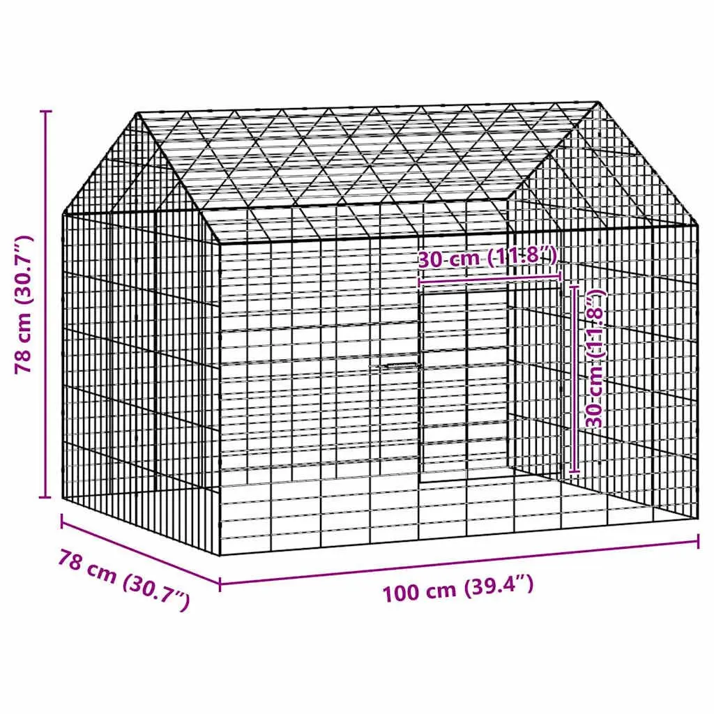 Outdoor Rabbit Cage Galvanised Steel 100cm x 78cm x 78cm Silver Enclosure