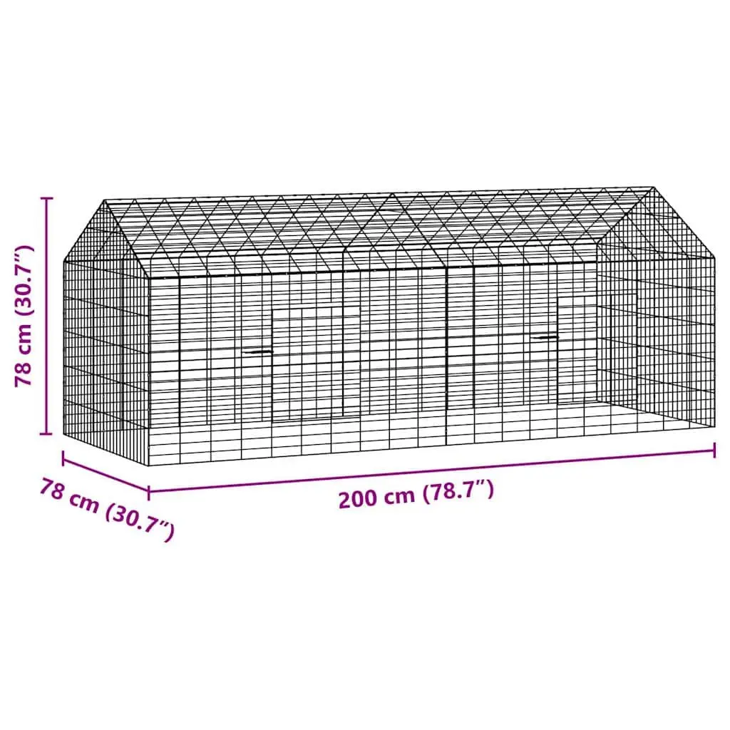 Rabbit Cage 200x78x78cm Silver Outdoor Pet Habitat Galvanised Steel Bunny House