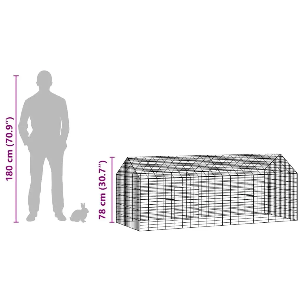Rabbit Cage 200x78x78cm Silver Outdoor Pet Habitat Galvanised Steel Bunny House
