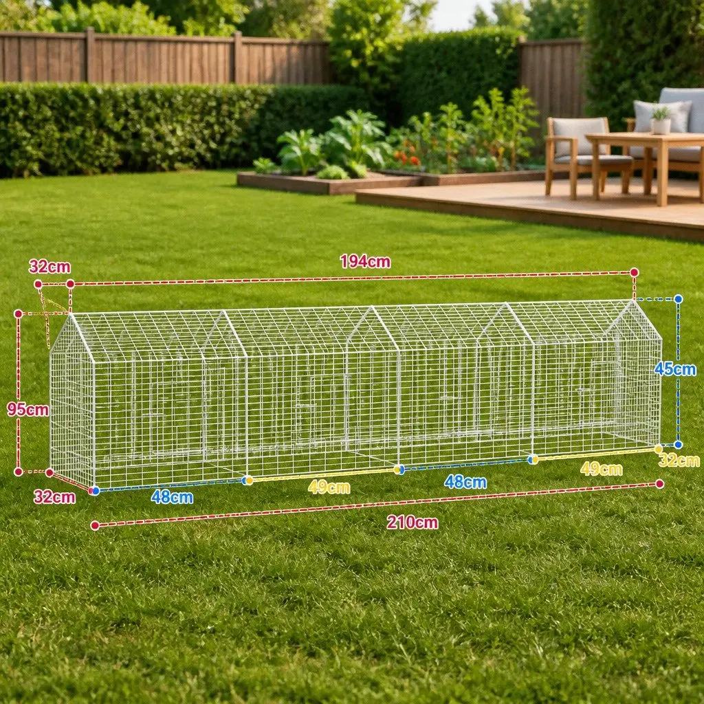 Rabbit Cage Galvanized Steel 400x78x78cm Silver Outdoor Hutch Enclosure