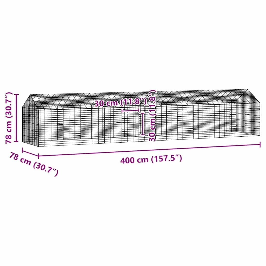 Rabbit Cage Galvanized Steel 400x78x78cm Silver Outdoor Hutch Enclosure