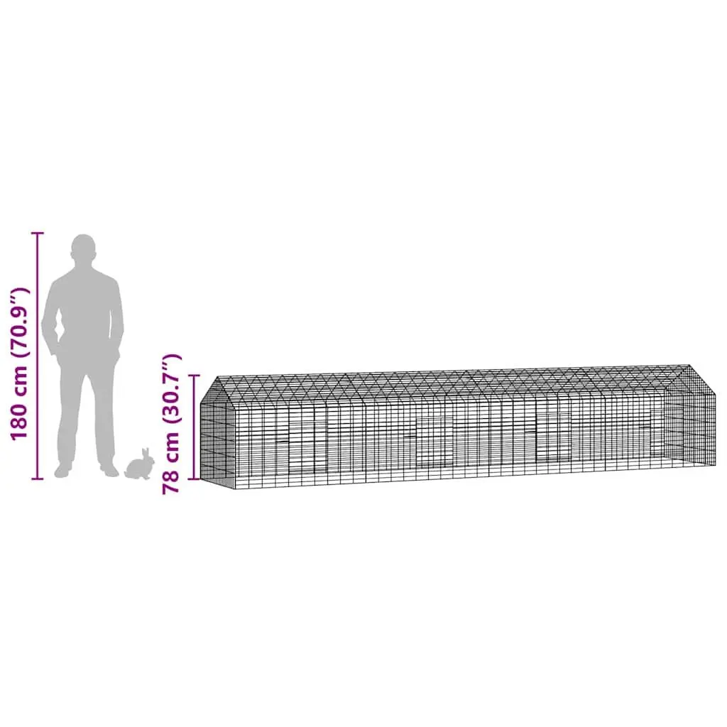 Rabbit Cage Galvanized Steel 400x78x78cm Silver Outdoor Hutch Enclosure