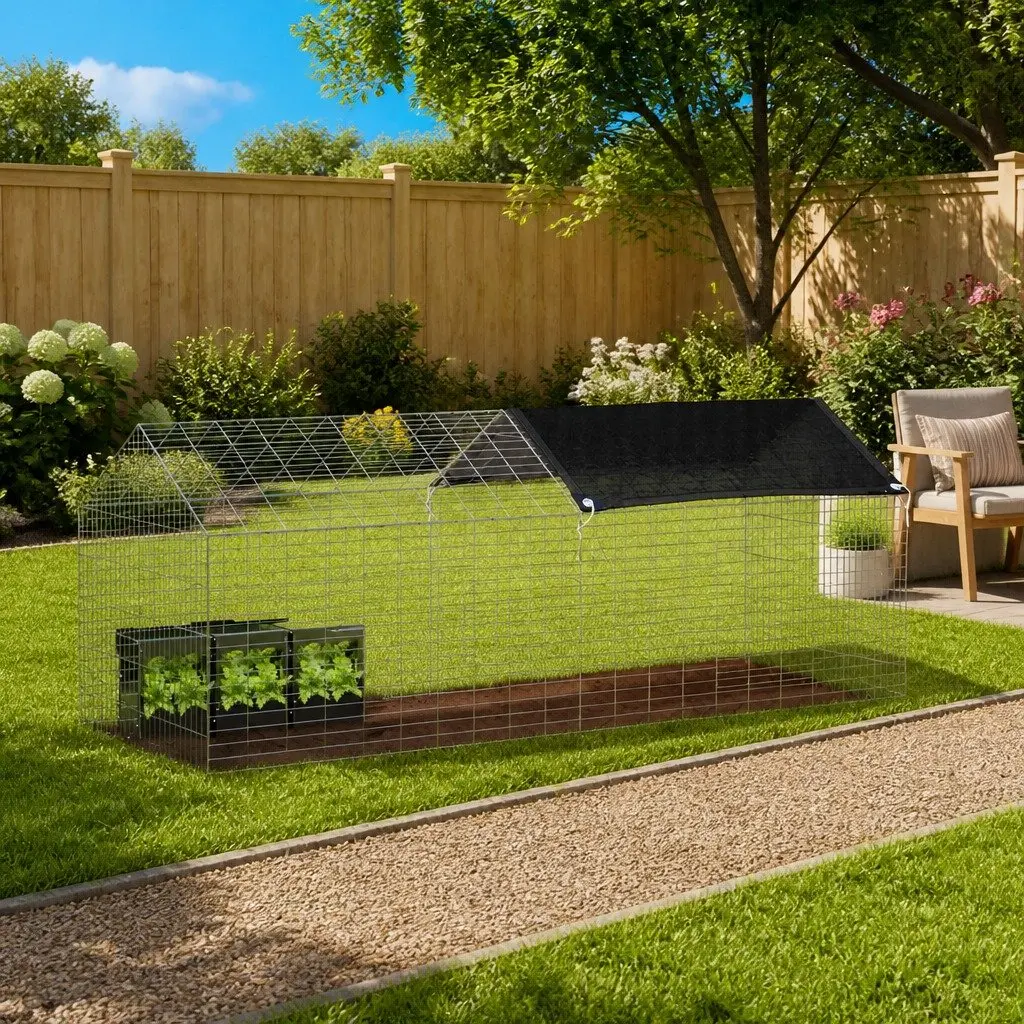 Rabbit Cage Galvanized Steel 200 x 78 x 78 cm Silver Outdoor Pet Habitat