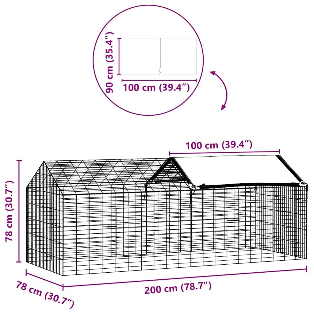 Rabbit Cage Galvanized Steel 200 x 78 x 78 cm Silver Outdoor Pet Habitat