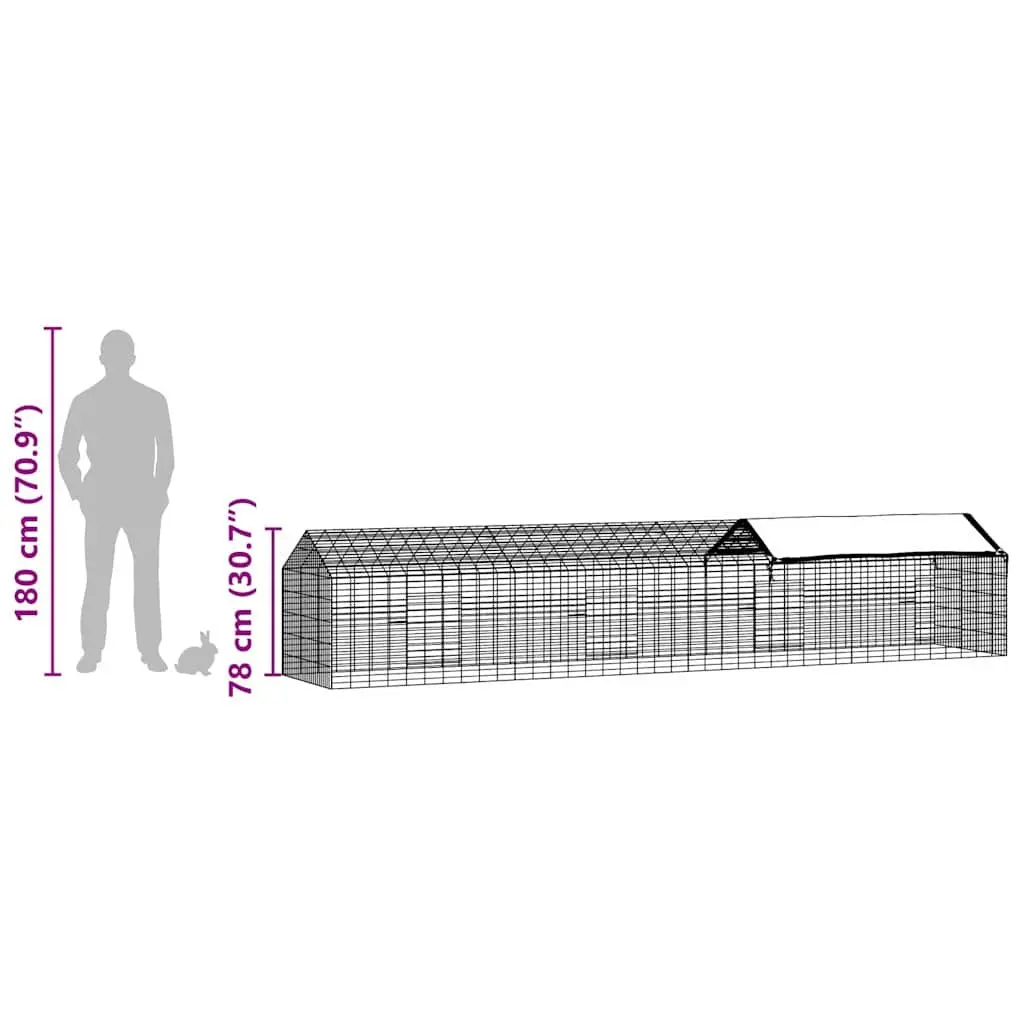 Rabbit Cage Outdoor Habitat Enclosure Galvanized Steel 400x78x78cm Silver For Small Animals