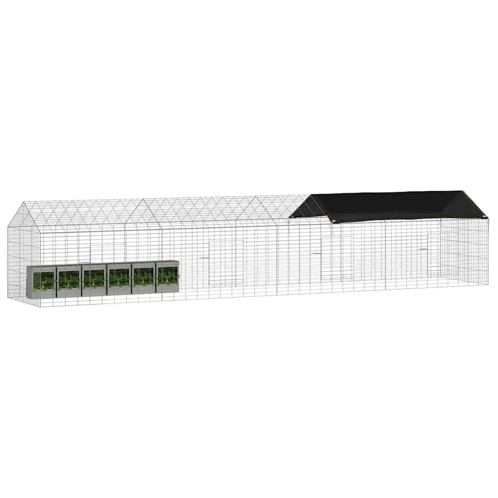Rabbit Cage Outdoor Habitat Enclosure Galvanized Steel 400x78x78cm Silver For Small Animals