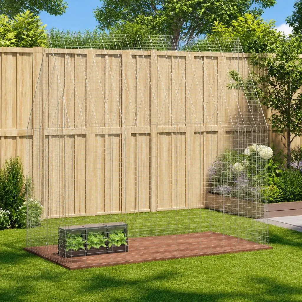 Rabbit Cage Outdoor Hutch Galvanised Steel 200cm x 100cm x 210cm Silver Enclosure for Small Pets