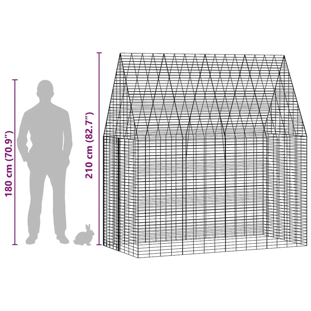 Rabbit Cage Outdoor Hutch Galvanised Steel 200cm x 100cm x 210cm Silver Enclosure for Small Pets