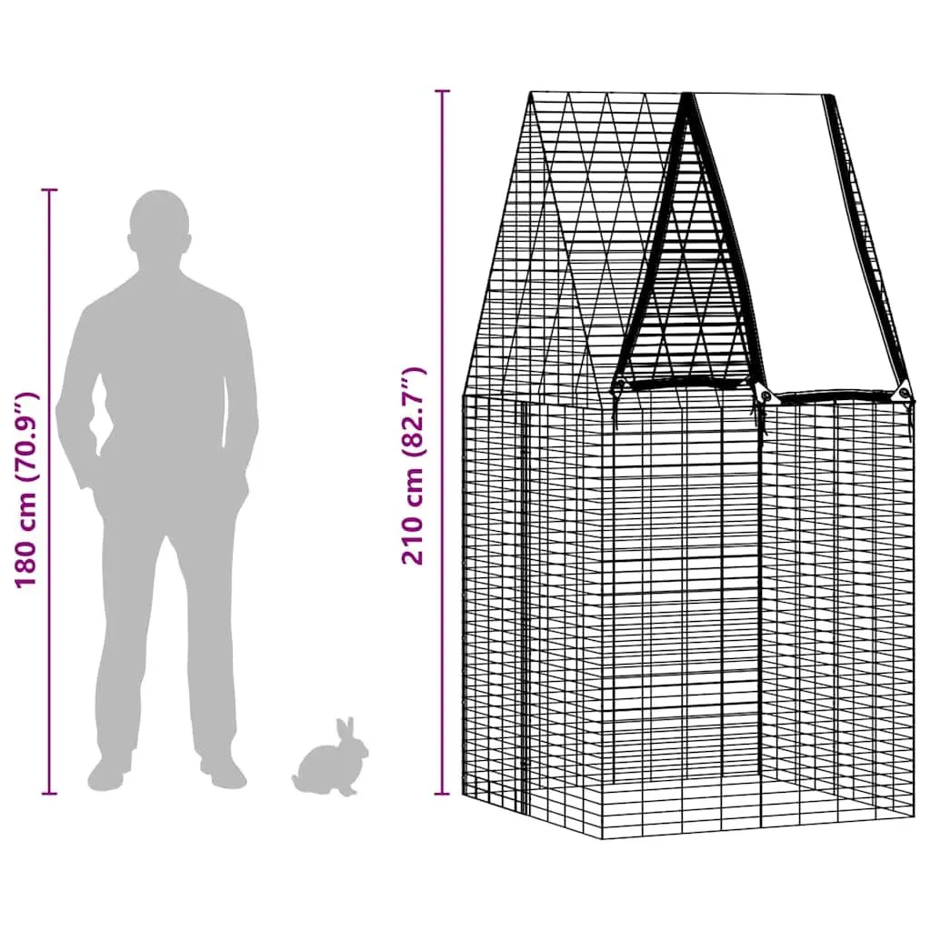 Small Animal Cage Galvanised Steel Silver 210cm Height 100cm Width 100cm Depth Outdoor Habitat for Rabbits Guinea Pigs Hamsters
