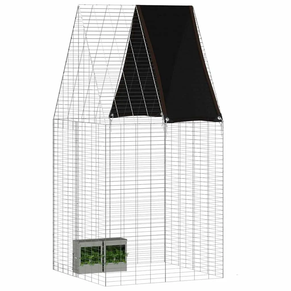 Small Animal Cage Galvanised Steel Silver 210cm Height 100cm Width 100cm Depth Outdoor Habitat for Rabbits Guinea Pigs Hamsters