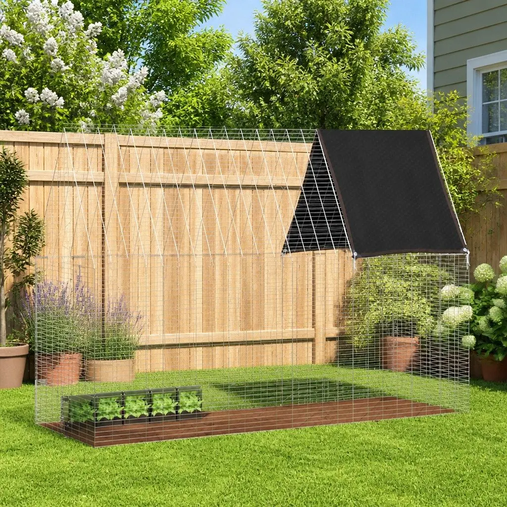 Outdoor Habitat Cage Galvanised Steel 300x100x210cm Silver for Rabbit Guinea Pig Hamster