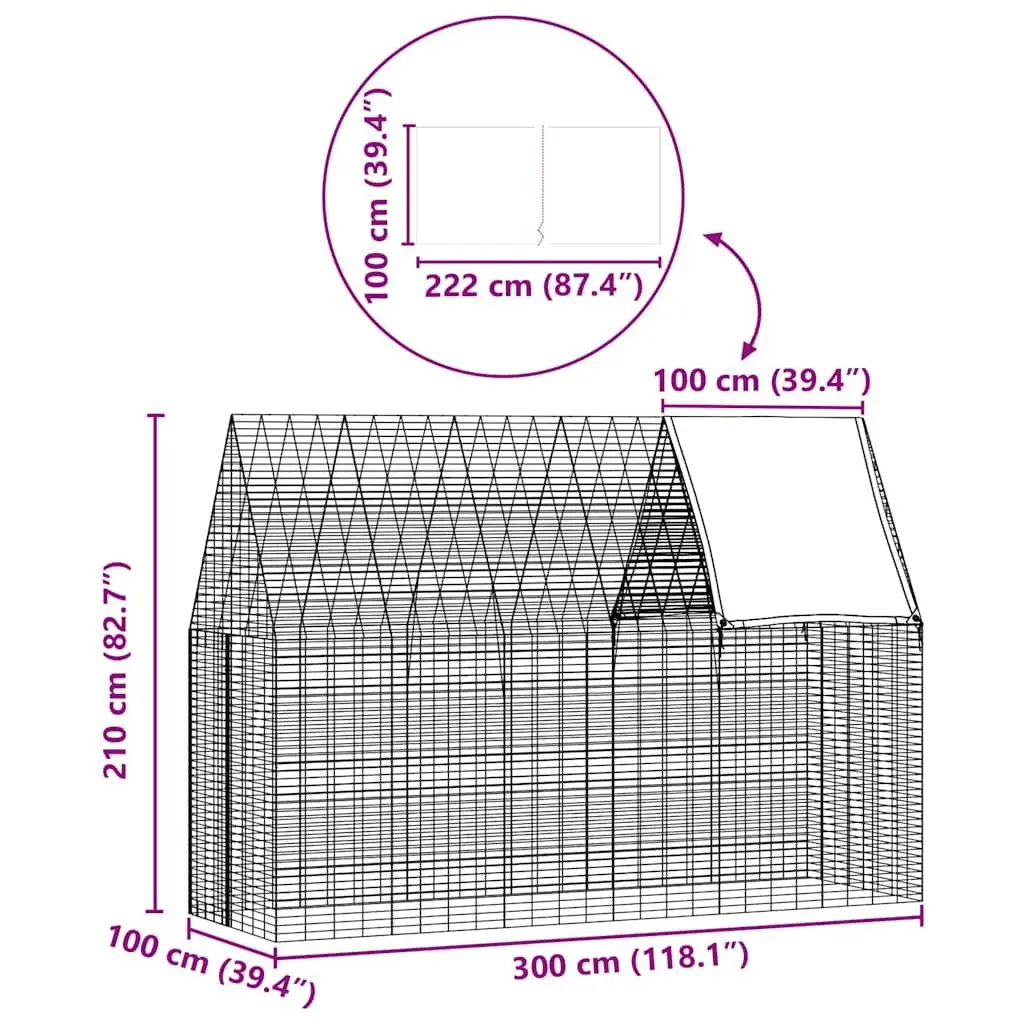 Outdoor Habitat Cage Galvanised Steel 300x100x210cm Silver for Rabbit Guinea Pig Hamster