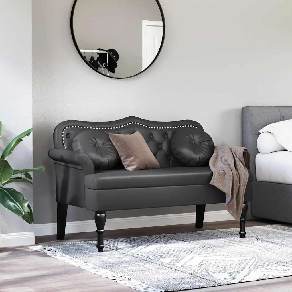 Chesterfield Bench Faux Leather Button Tufted Seat Black 120.5 x 65 x 75 cm