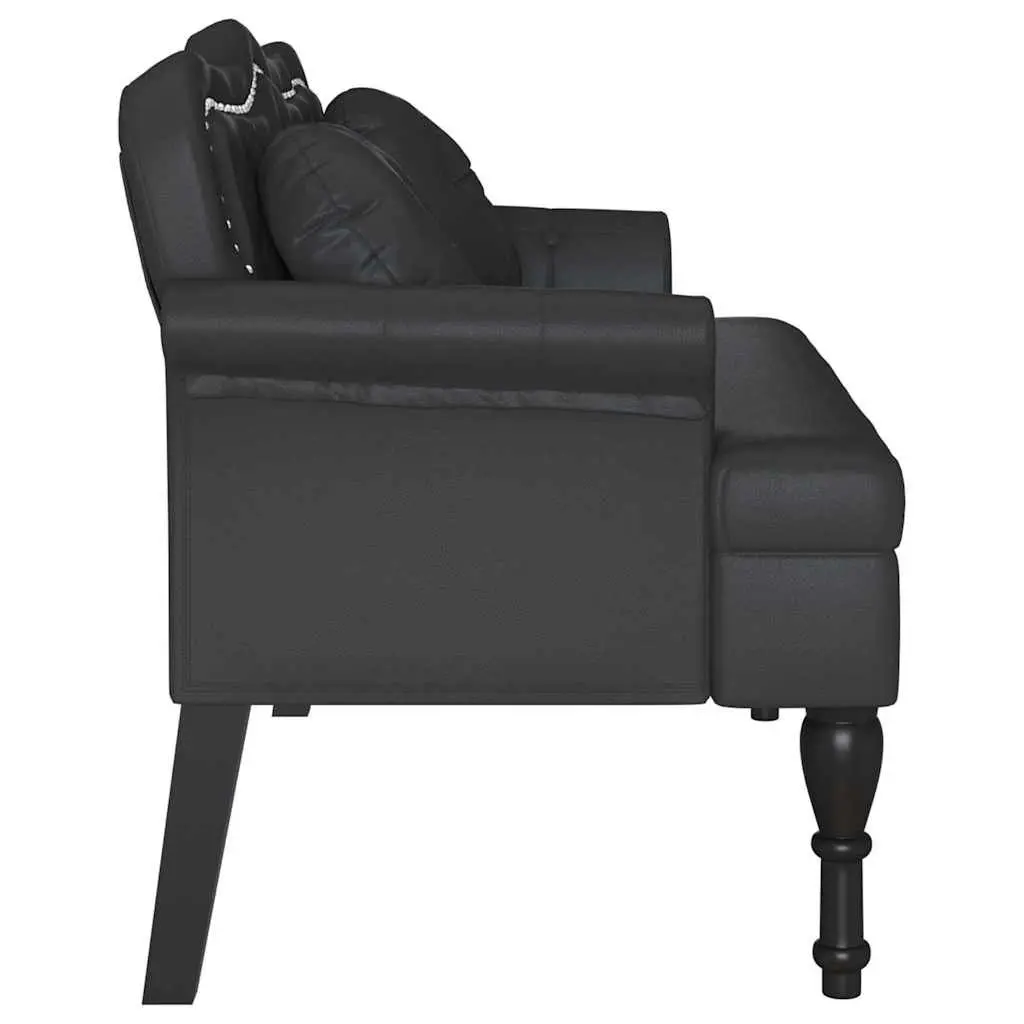 Chesterfield Bench Faux Leather Button Tufted Seat Black 120.5 x 65 x 75 cm