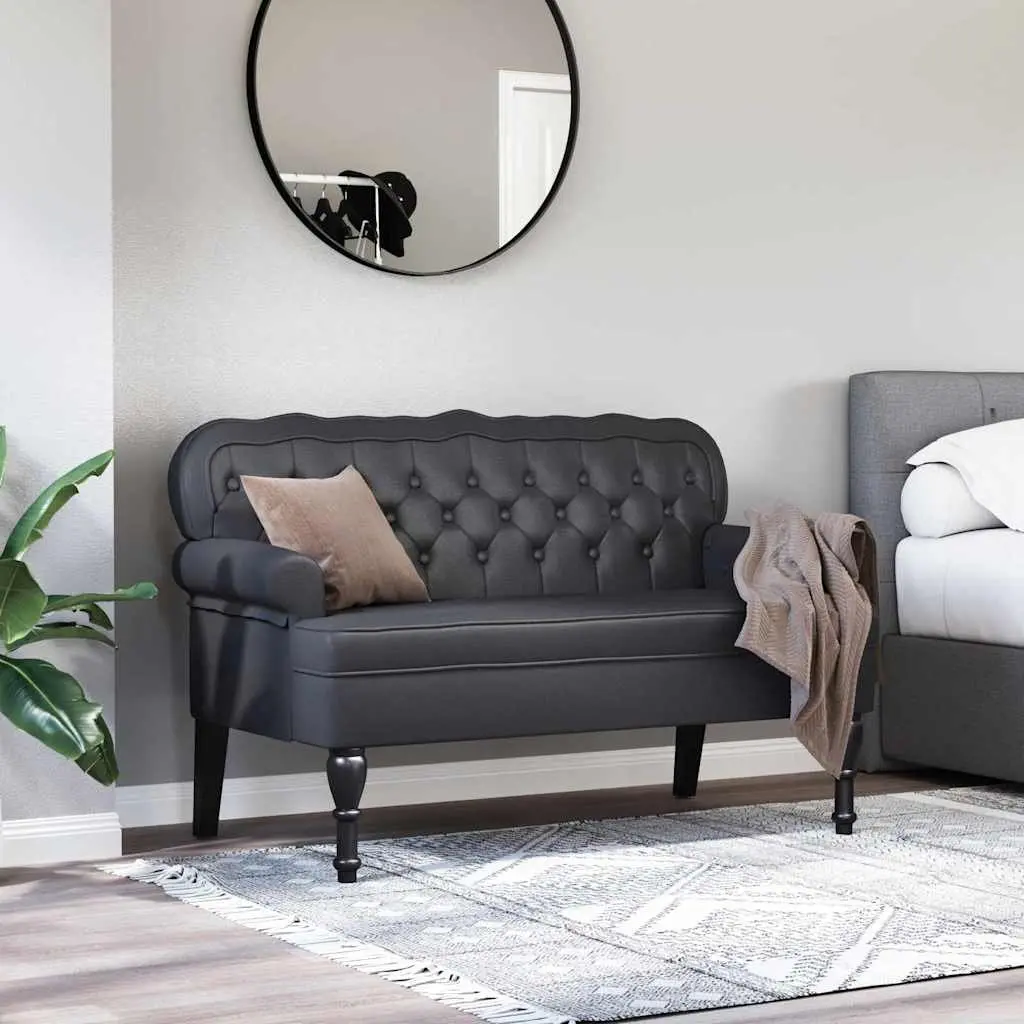 Chesterfield Bench Faux Leather Black Button Tufted Rolled Armrests 119.5 x 64.5 x 75 cm