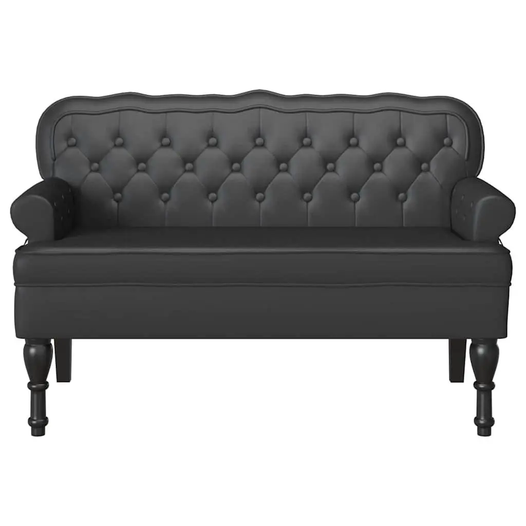 Chesterfield Bench Faux Leather Black Button Tufted Rolled Armrests 119.5 x 64.5 x 75 cm