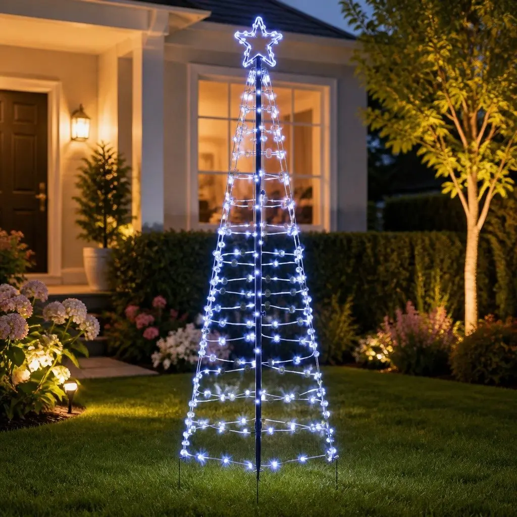 LED Christmas Tree 250cm Blue with Ground Spikes 8 Flash Modes Indoor Outdoor