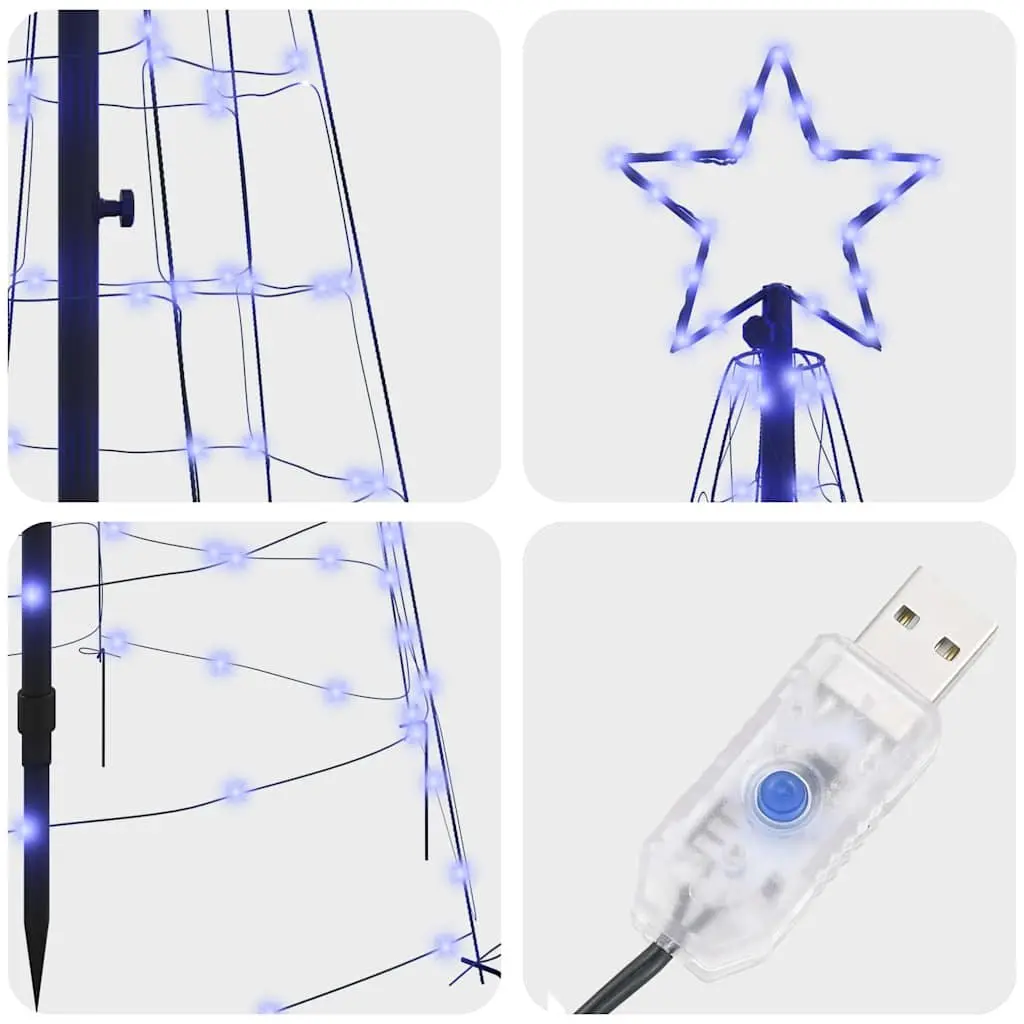 LED Christmas Tree 250cm Blue with Ground Spikes 8 Flash Modes Indoor Outdoor