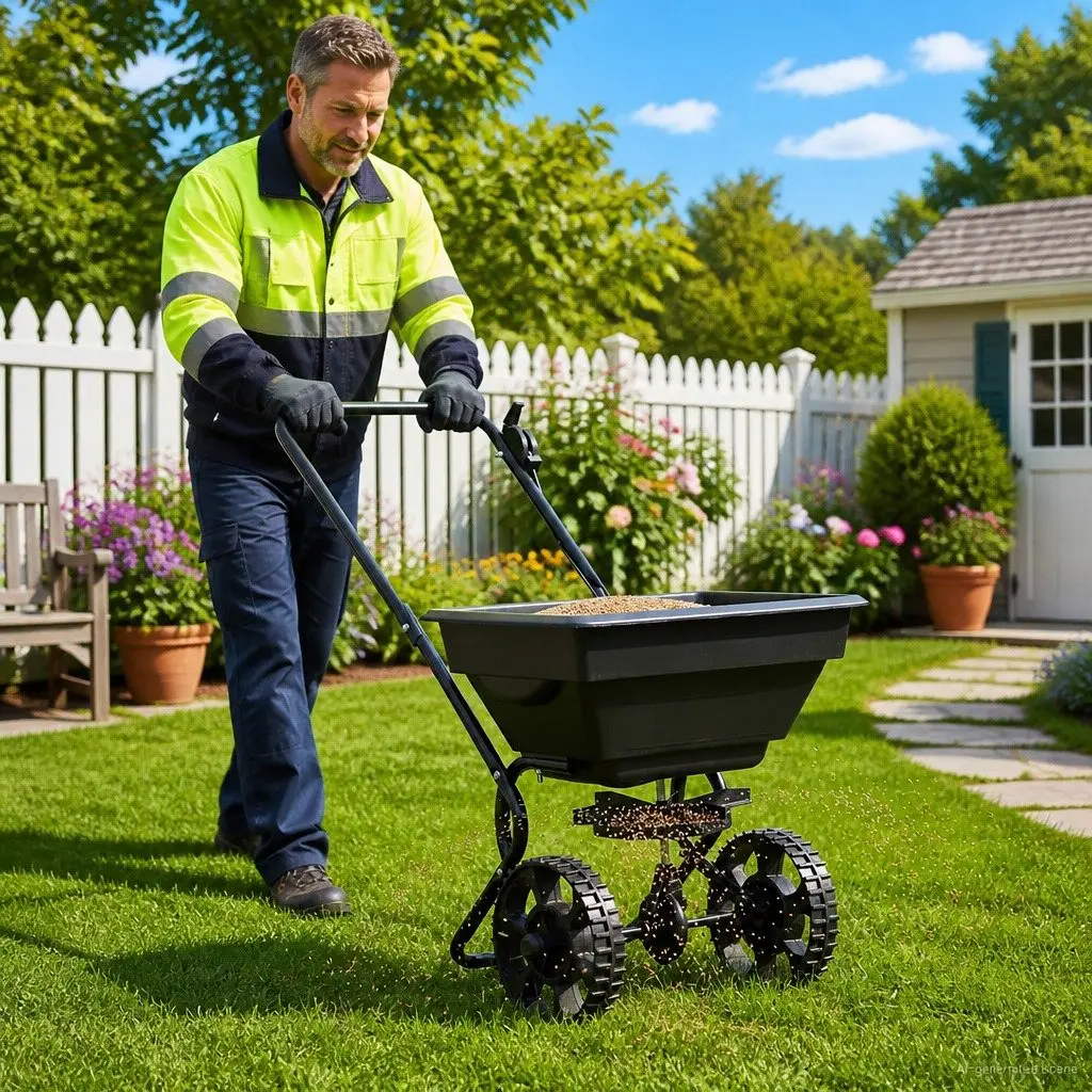 Spreader PVC Steel 82 x 46 x 75 cm Black Lawn Garden Fertiliser Seed Outdoor