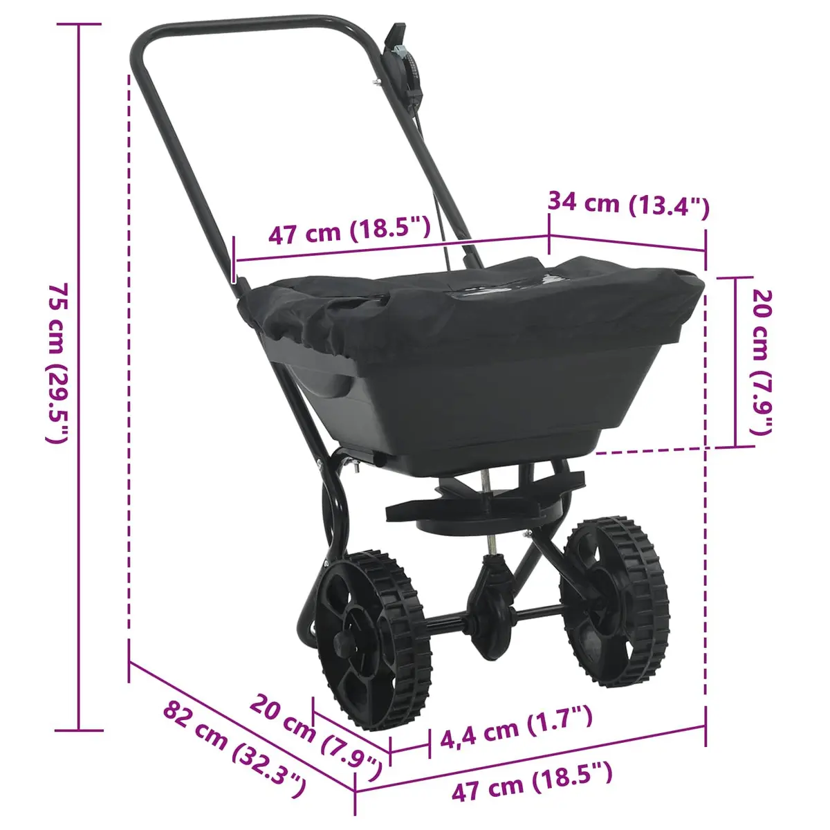 Spreader PVC Steel 82 x 46 x 75 cm Black Lawn Garden Fertiliser Seed Outdoor