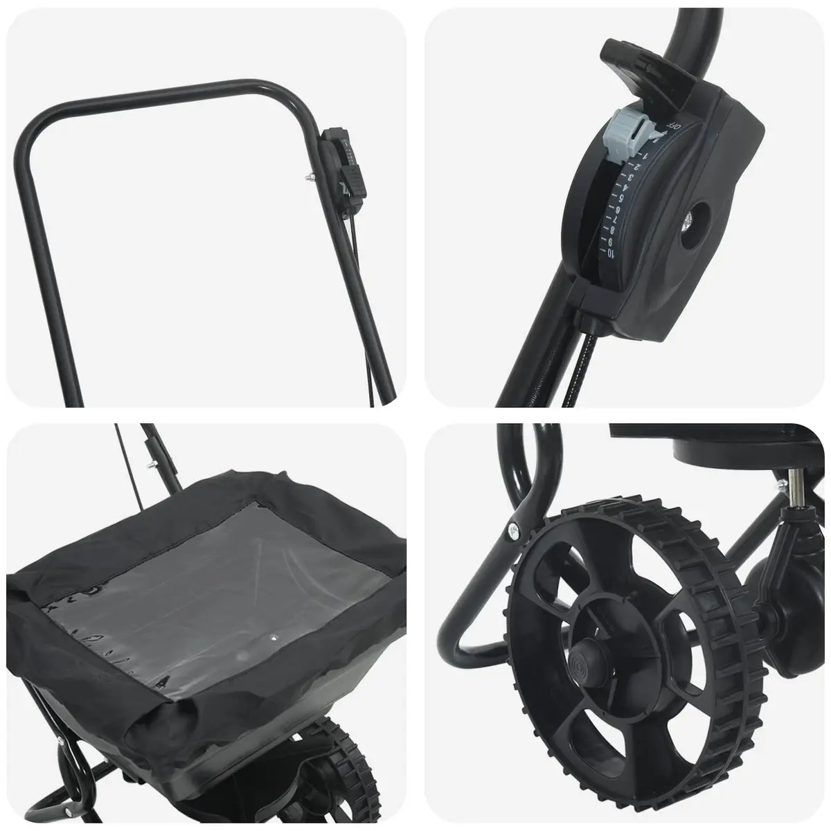 Spreader PVC Steel 82 x 46 x 75 cm Black Lawn Garden Fertiliser Seed Outdoor