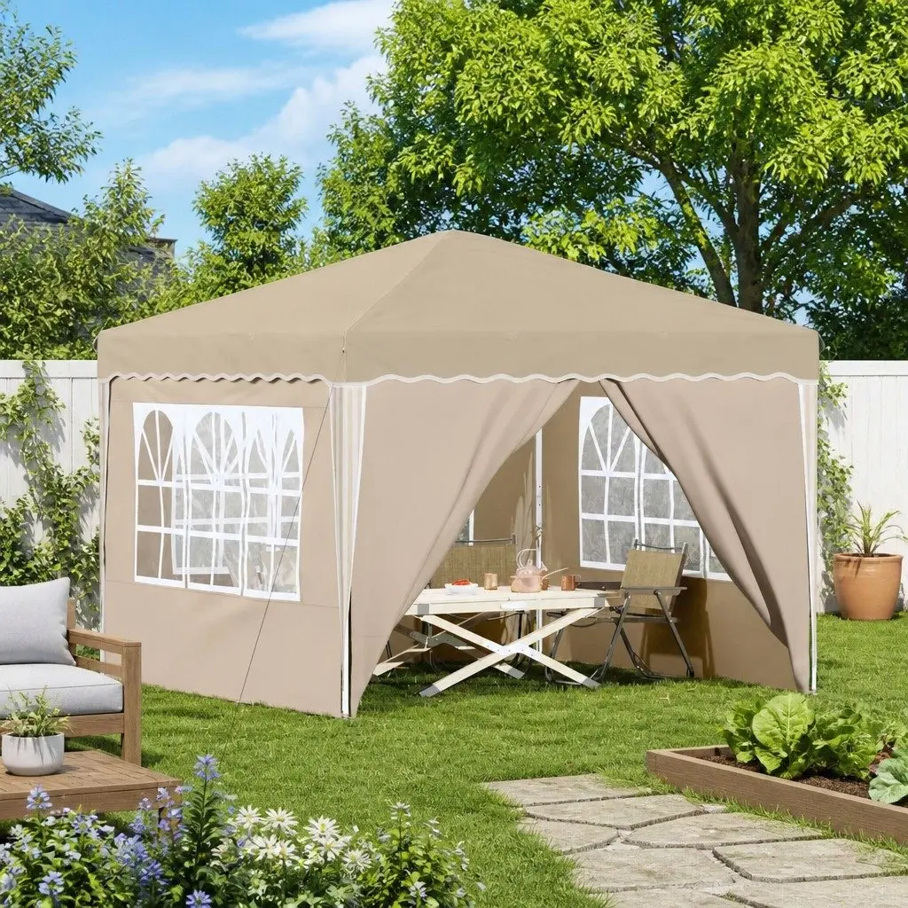 Party Tent Outdoor Gazebo Cream Oxford Fabric Waterproof 288x288x245cm Adjustable Height