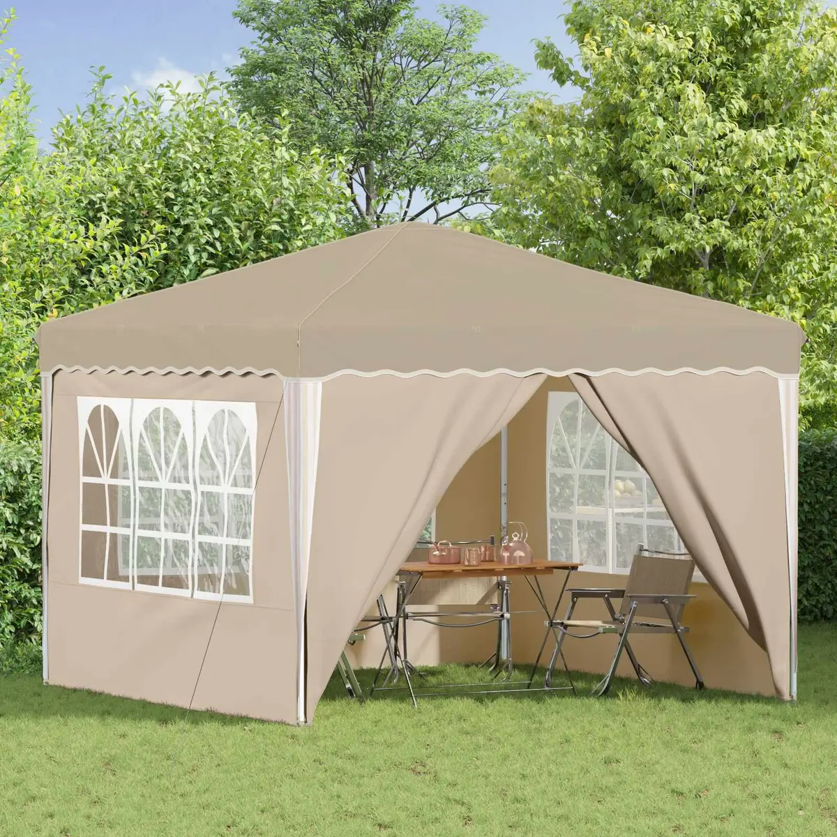 Party Tent Outdoor Gazebo Cream Oxford Fabric Waterproof 288x288x245cm Adjustable Height