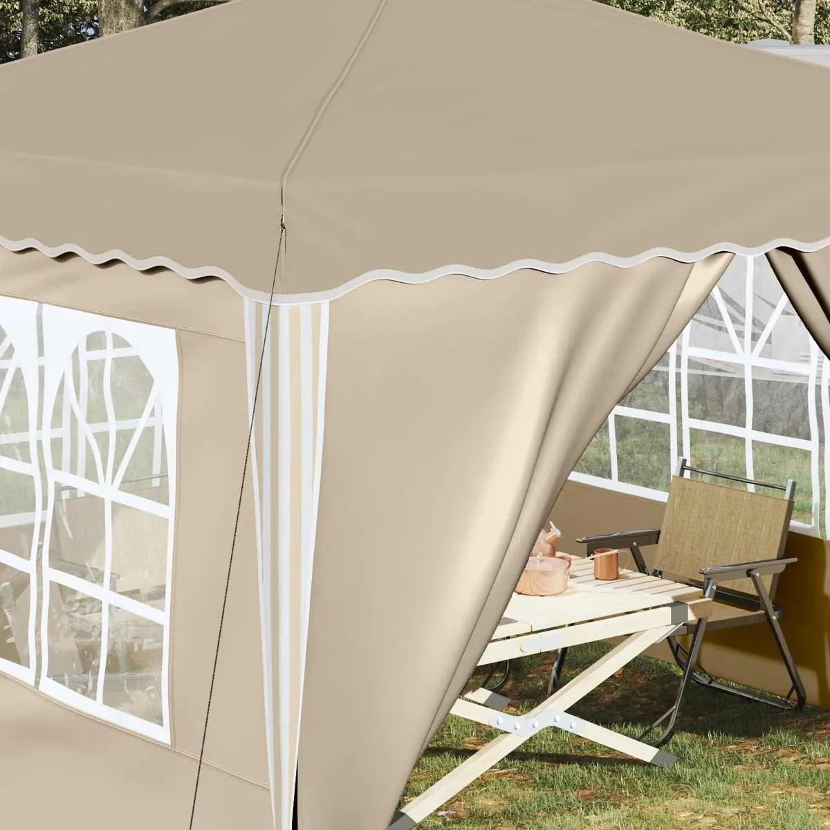 Party Tent Outdoor Gazebo Cream Oxford Fabric Waterproof 288x288x245cm Adjustable Height