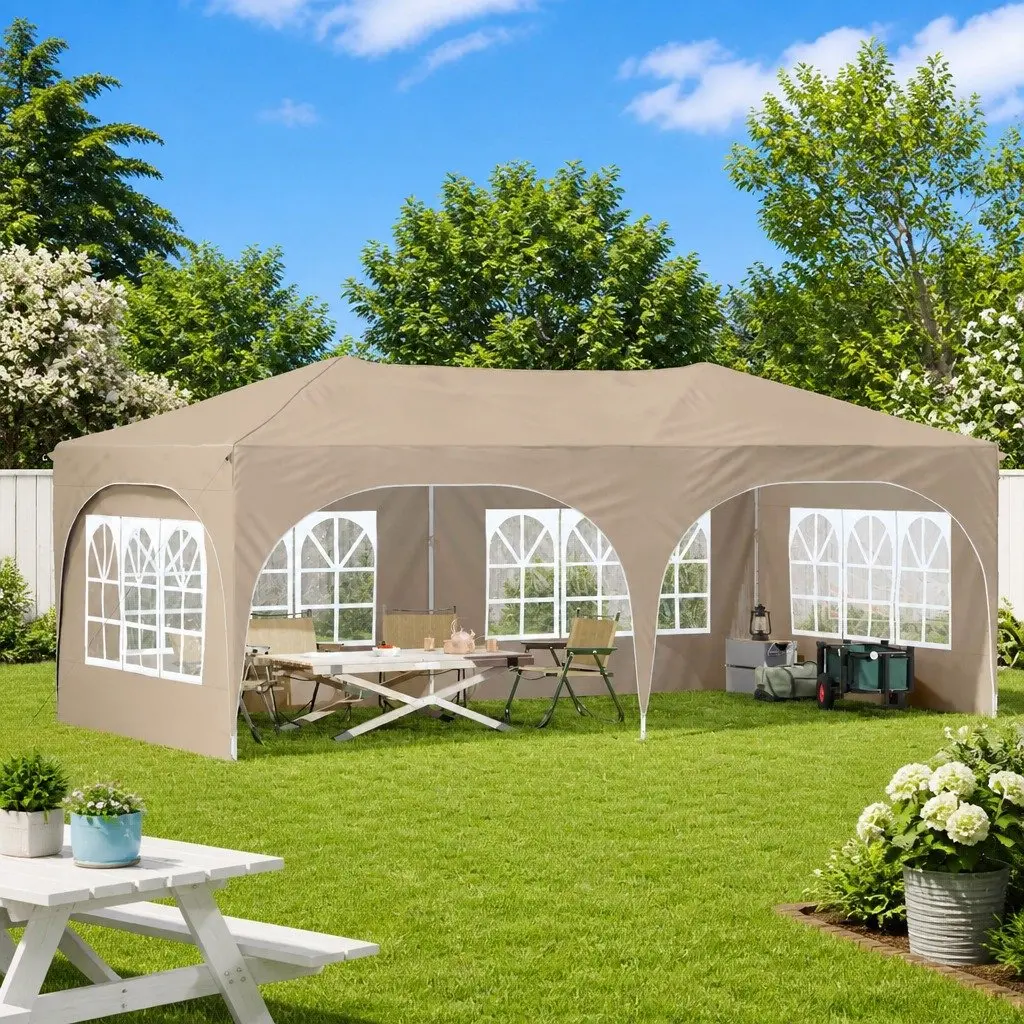 Outdoor Canopy Gazebo Cream Oxford Fabric Pop-up Party Tent 575x288x245cm Waterproof UV Protection Durable Construction