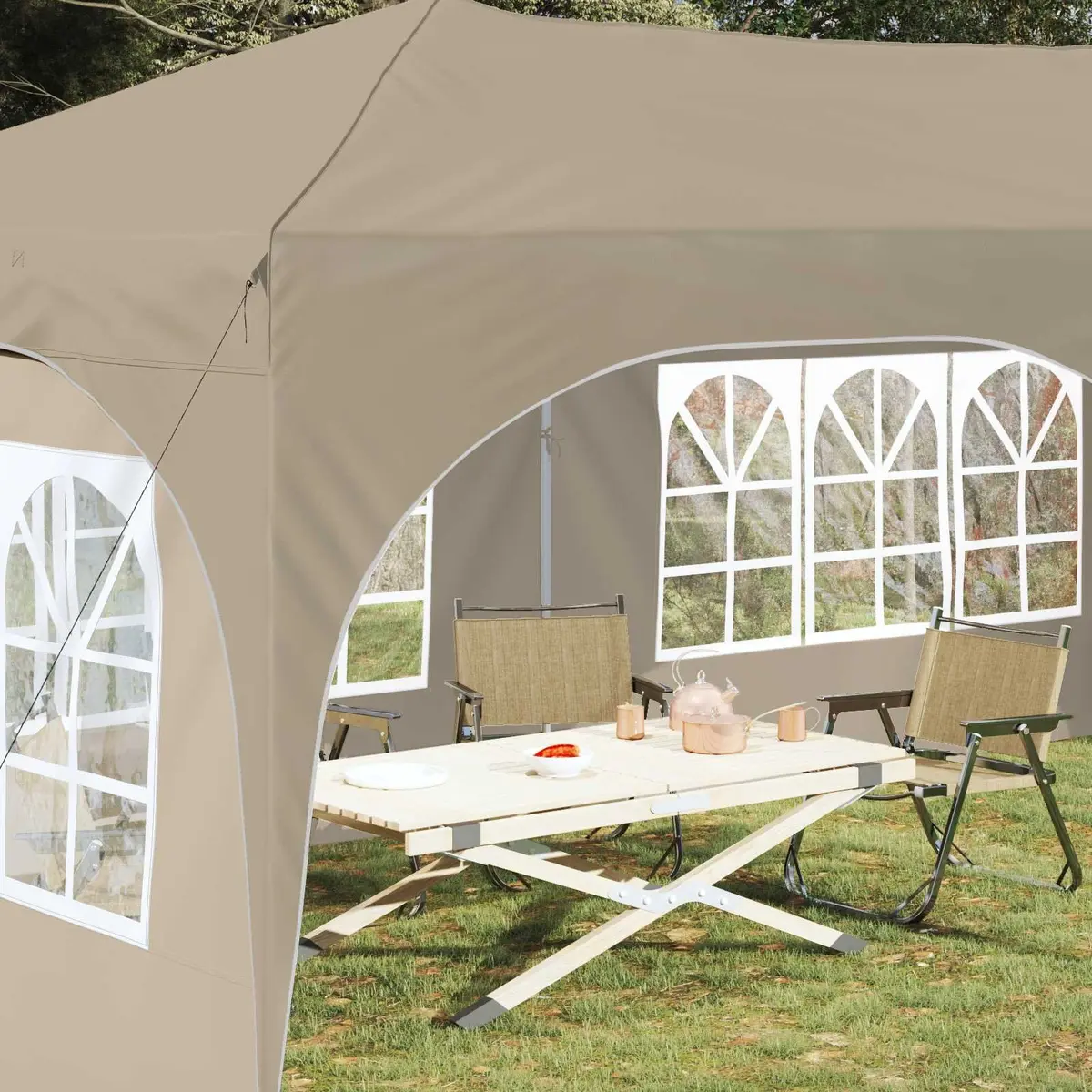 Outdoor Canopy Gazebo Cream Oxford Fabric Pop-up Party Tent 575x288x245cm Waterproof UV Protection Durable Construction