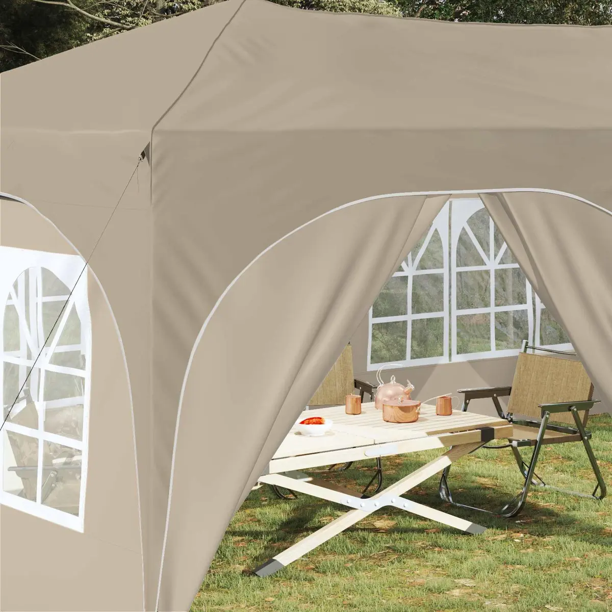 Pop-up Party Tent Oxford Fabric 575 x 288 x 245 cm Cream Outdoor Canopy Gazebo