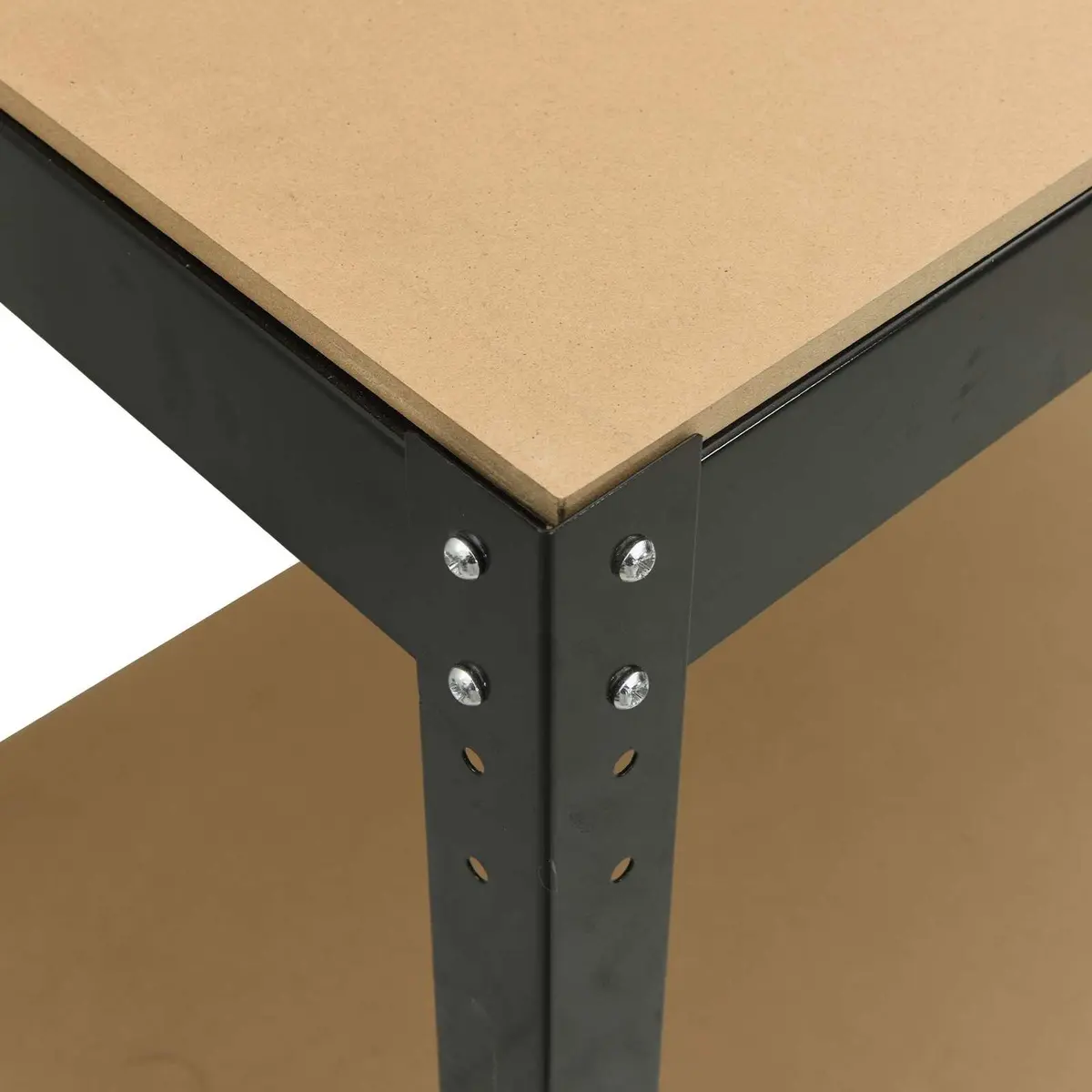 Workbench Engineered Wood Metal Frame Black 115cm x 55cm x 91cm with Pegboard and Drawer