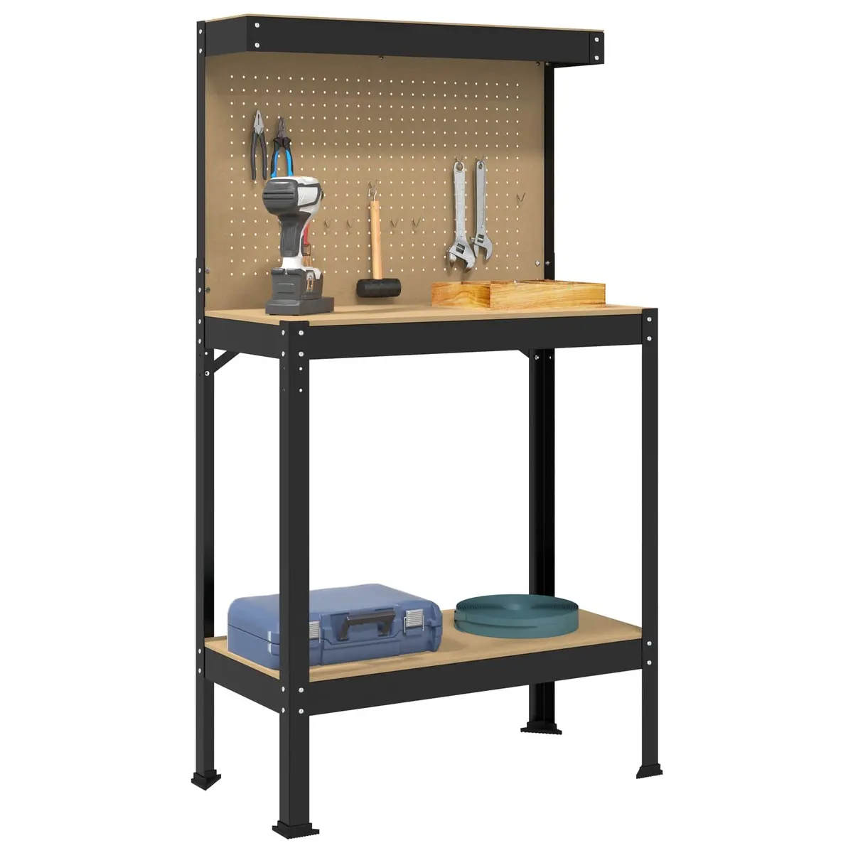 Workbench Engineered Wood Metal Frame 81 x 41 x 145 cm Black