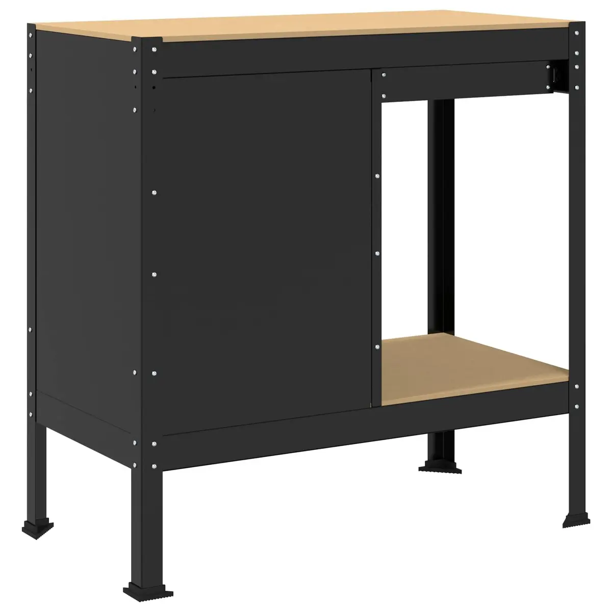 Workbench Engineered Wood Metal 90 x 49 x 91 cm Black Storage Garage Workshop