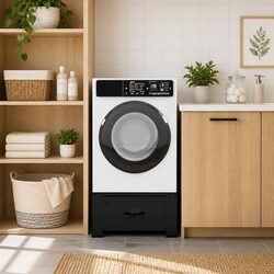 Practical Black Steel Washing Machine Pedestal Riser for Home
