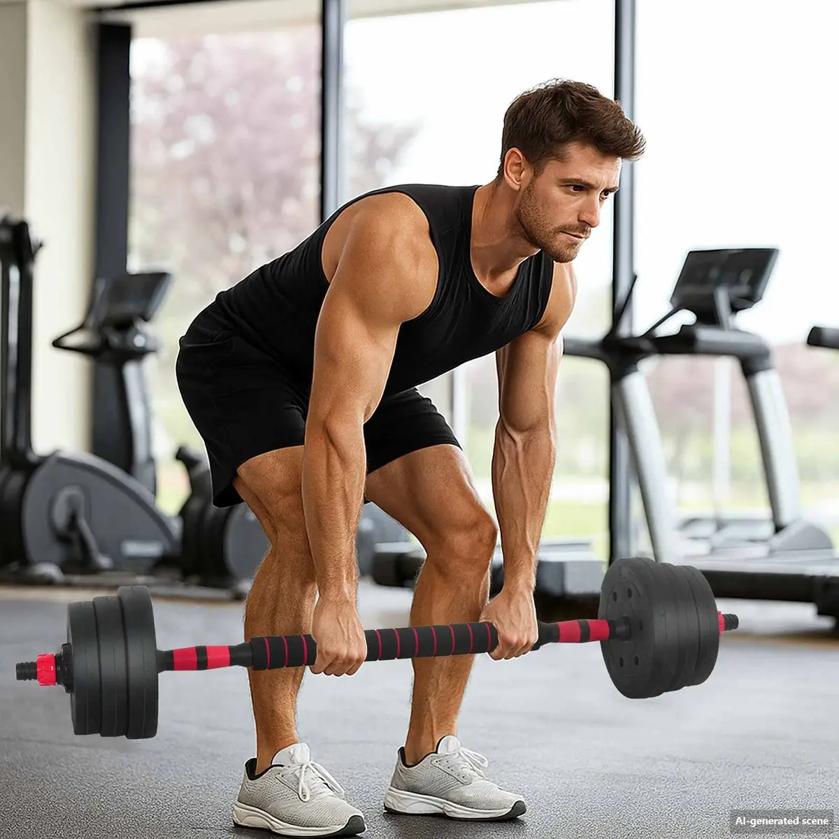 20kg Adjustable Barbell Dumbbell Set Black Red Home Fitness Weights