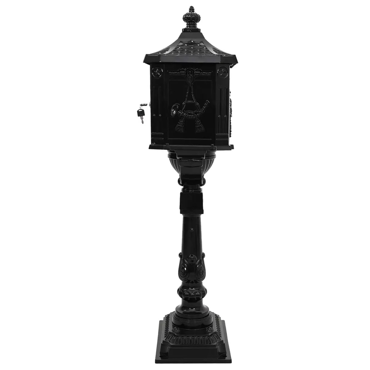 Standing Mailbox Cast Aluminium Black Vintage Outdoor Decor Waterproof