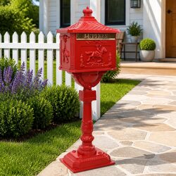 Standing Mailbox Red Vintage Garden Terrace Post Box Waterproof Outdoor Decor